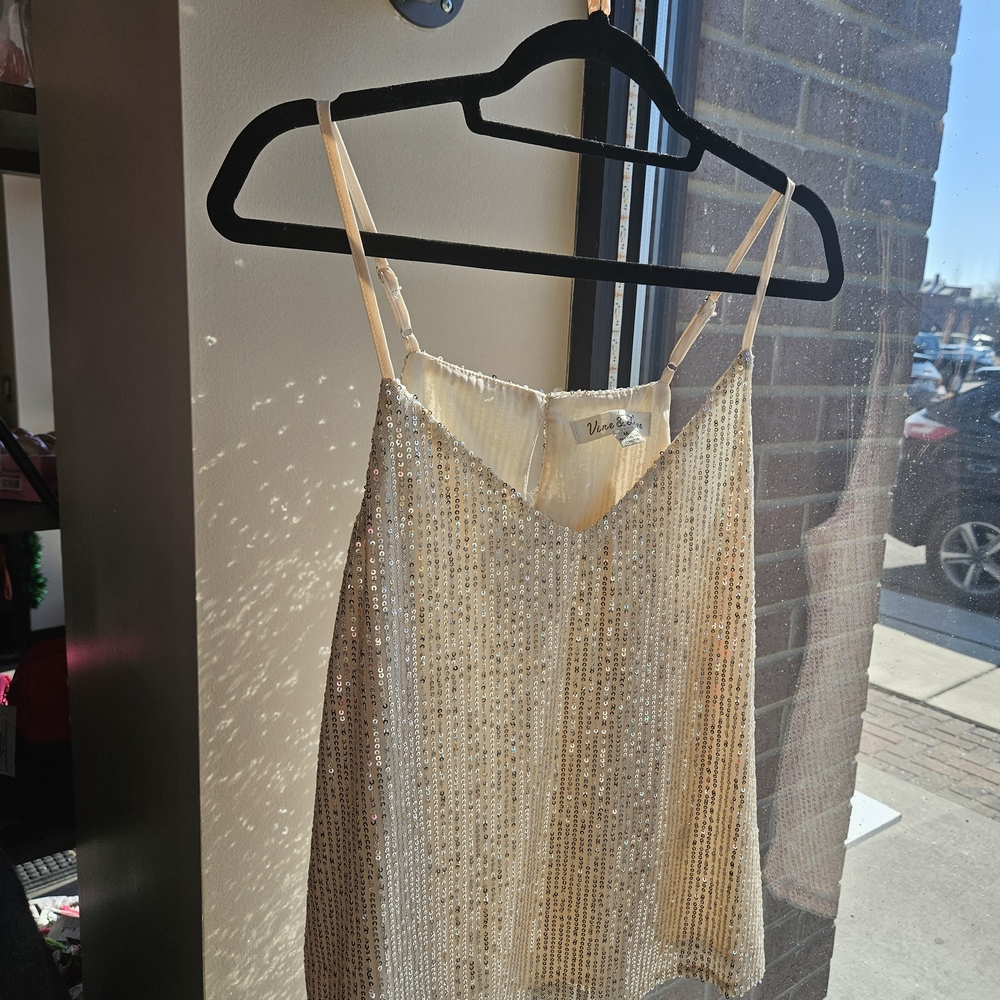 Vine & Love Gold Sequin Strapless Camisole Tank New